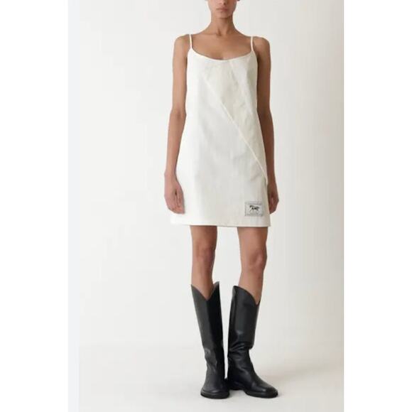 Commission Creased Cotton & Nylon Mini Slip Dress White Size 2 NWT Designer - Picture 1 of 16